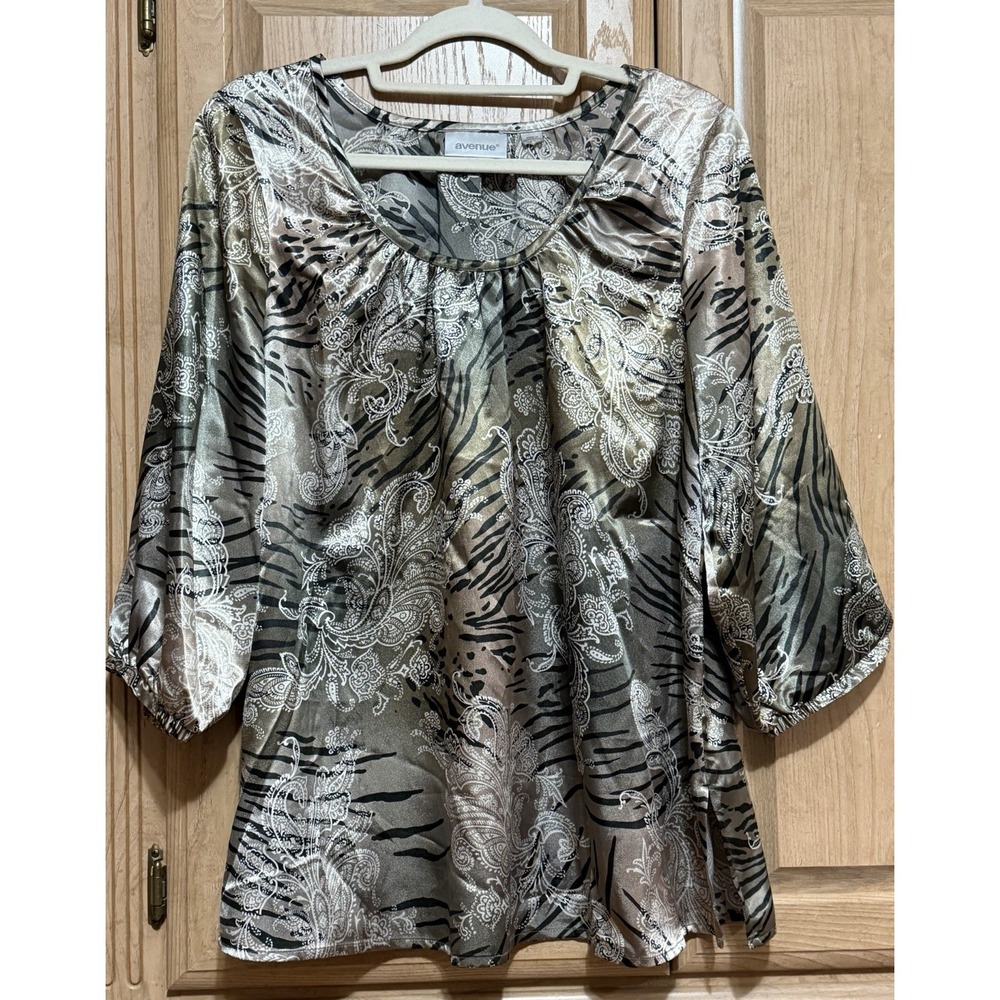 Avenue Womens Paisley Animal Print Flowy Tunic Top 3/4 Sleeve Plus Sz 14-16